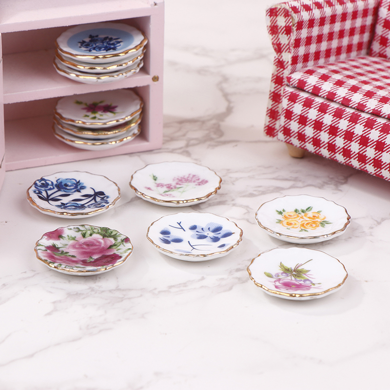 Kids Outdoor Kitchen Accessories - 1:12 인형 집 미니어처 세라믹 접시,