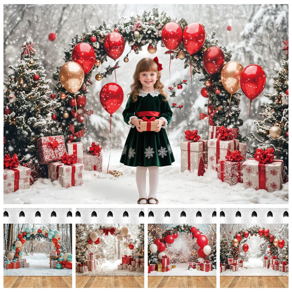 Kids Outdoor Xmas Gifts - 겨울 크리스마스 사진 배경 아치 풍선