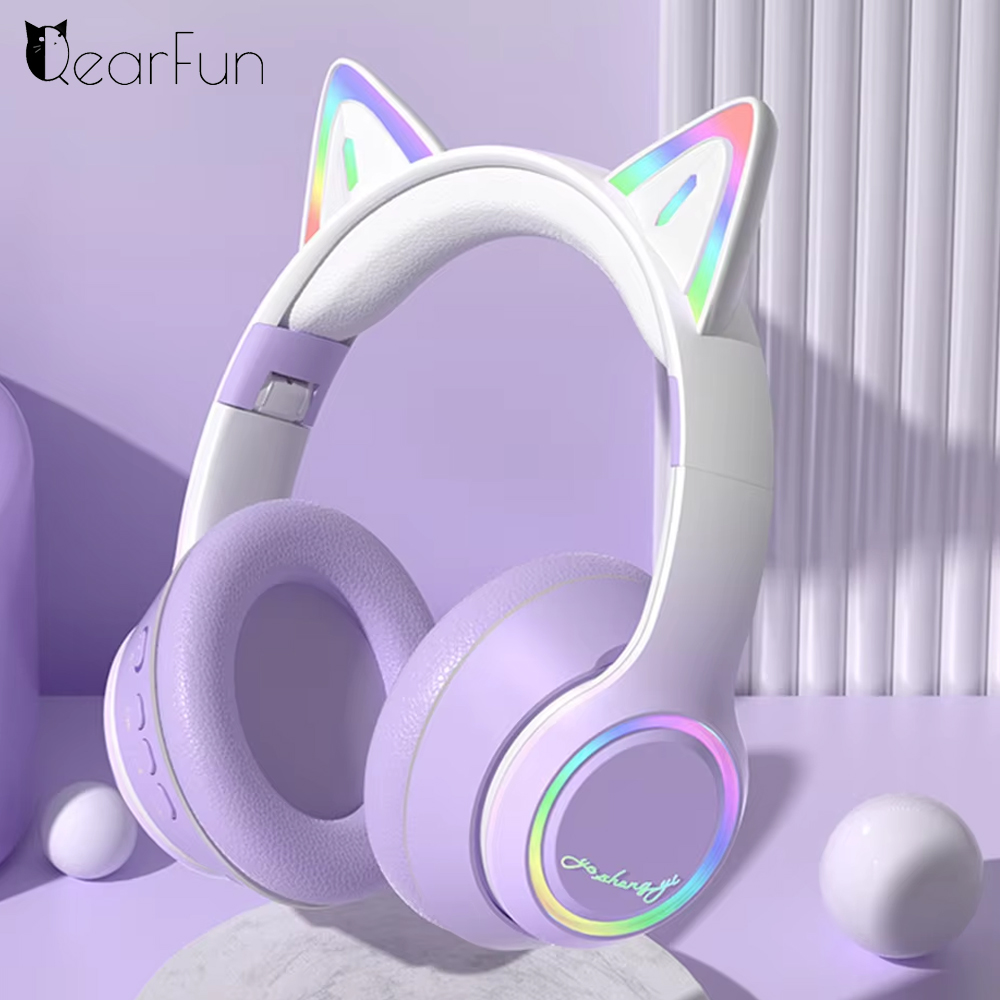 Kids Outdoor Music - 소녀를위한 RGB 고양이 귀 블루투스 헤드폰