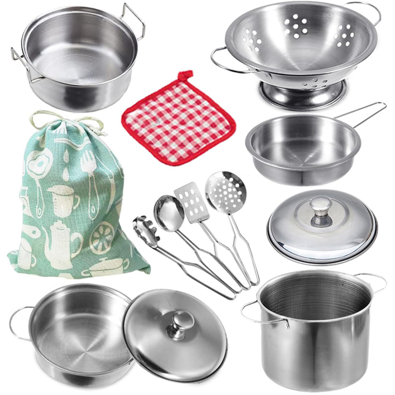 Kids Outdoor Kitchen Accessories - 미니 스테인리스 스틸 주방용품 장난감 세트