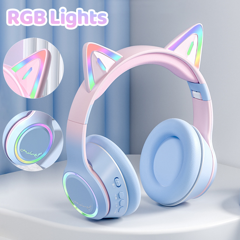 소녀를위한 RGB 고양이 귀 블루투스 헤드폰 마이크가있 - Kids Outdoor Music 리뷰 및 가격