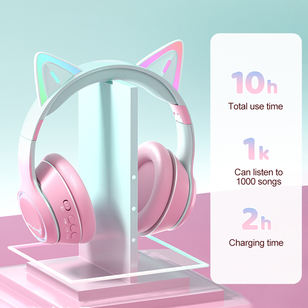 소녀를위한 RGB 고양이 귀 블루투스 헤드폰 마이크가있 - Kids Outdoor Music 리뷰 및 가격