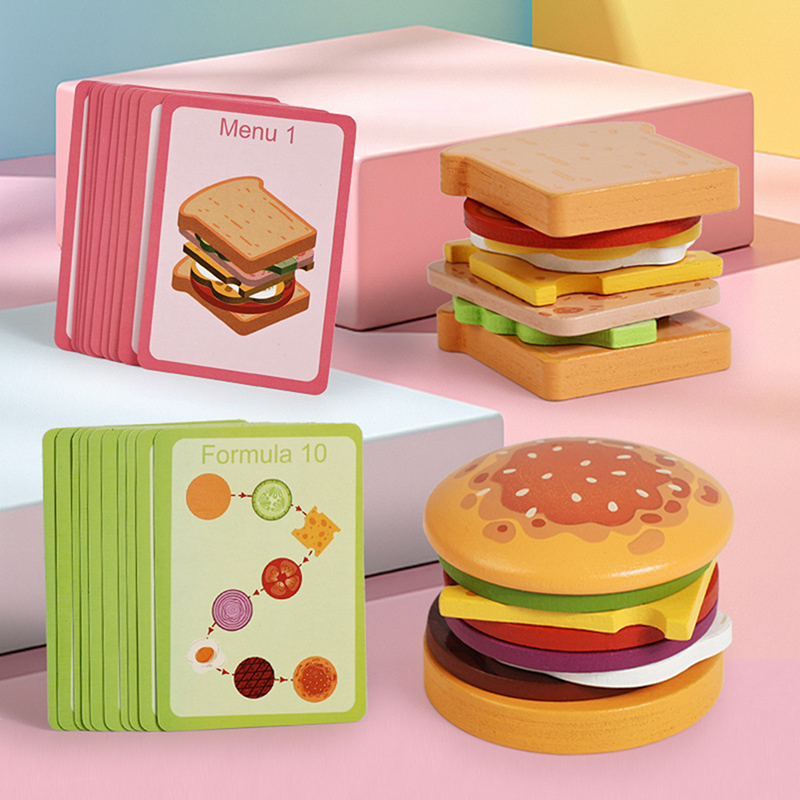 ·어린이를 위한 새로운 나무 햄버그 샌드위치 쌓기 장난 - Kids Outdoor Kitchen Accessories 리뷰 및 가격